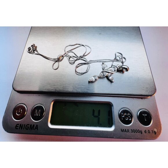 Sterling Silver 925 Italy Cross Necklace with Marquise CZ Stones, 18” Chain - Picture 10 of 10